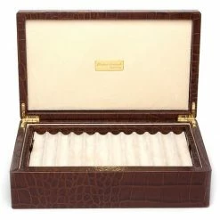 Renzo Romagnoli Renzo - Crocodile Leather Pen Box For 24 Pens Brown